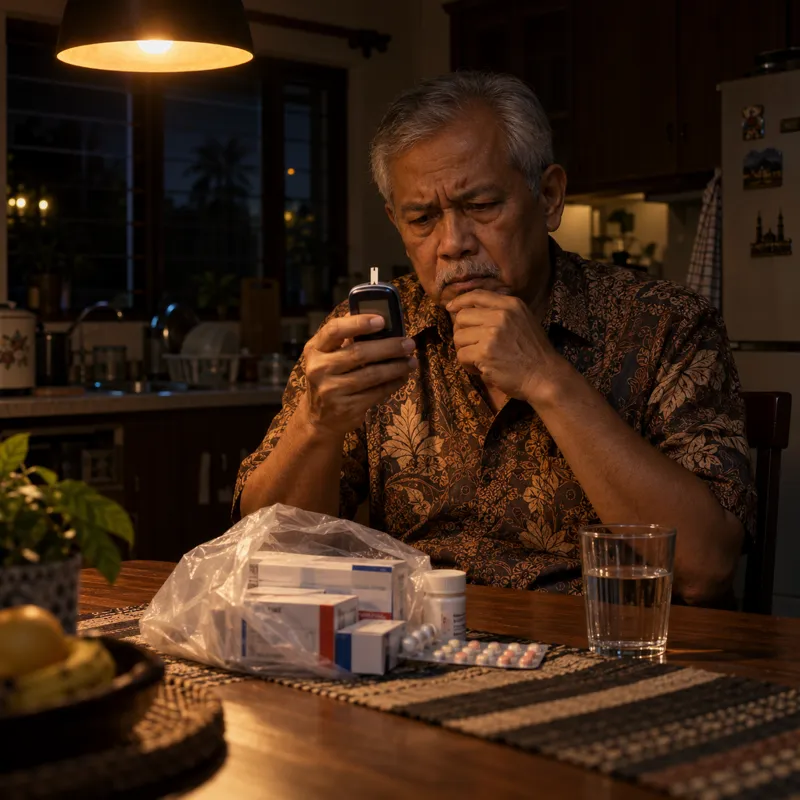 Pak cik tengok meter gula di dapur