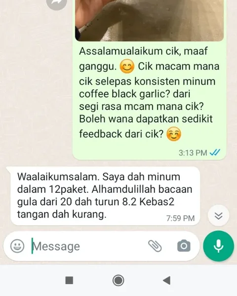 Screenshot WhatsApp gula 20 turun ke 8.2 lepas 12 paket
